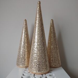 Champagne Gold Sequin Cone Tree Set (3), 14" & 18"